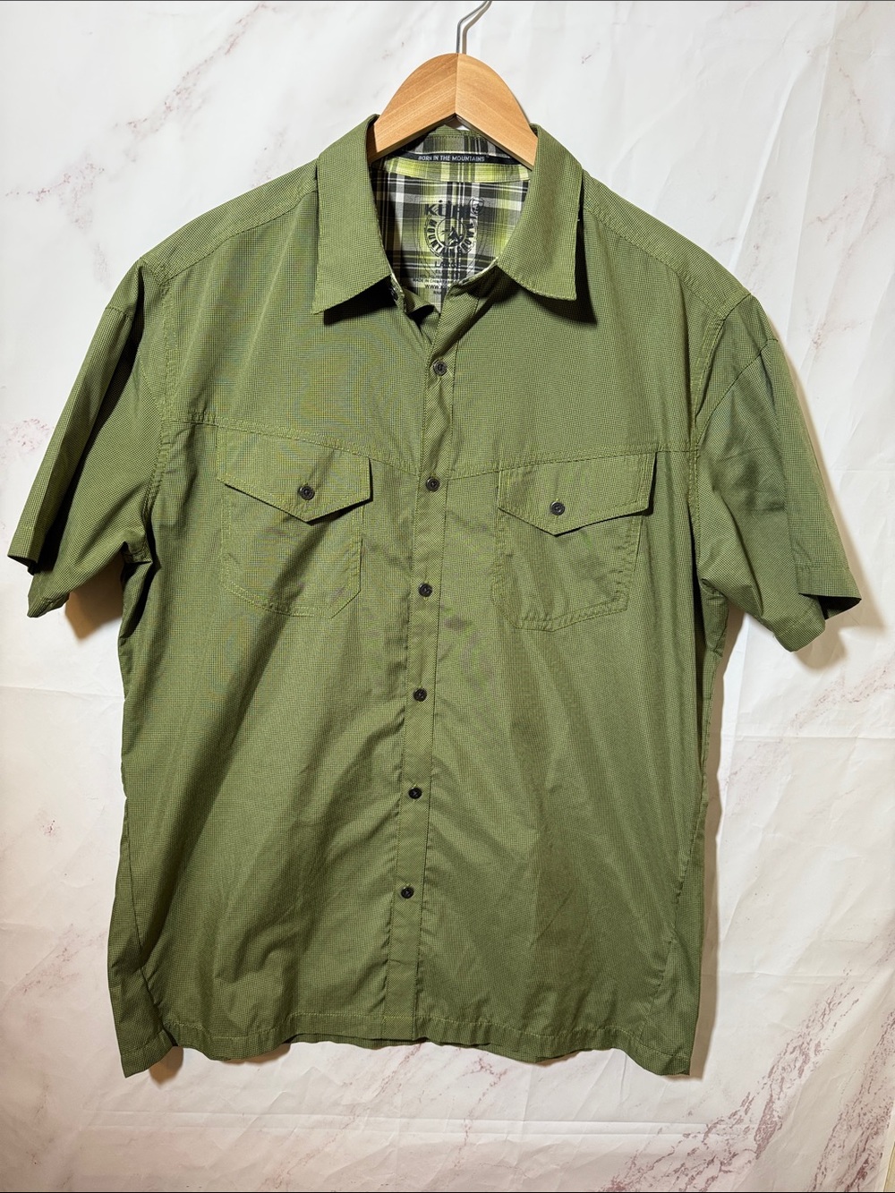 KÜHL Men's Large Green Short Sleeve Button Up Hiking Outdoor Shirt